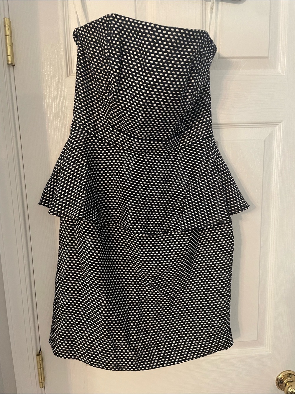 Shoshanna Navy and White Woven Strapless Peplum Dress Sz 8 NWT Built-in Corset